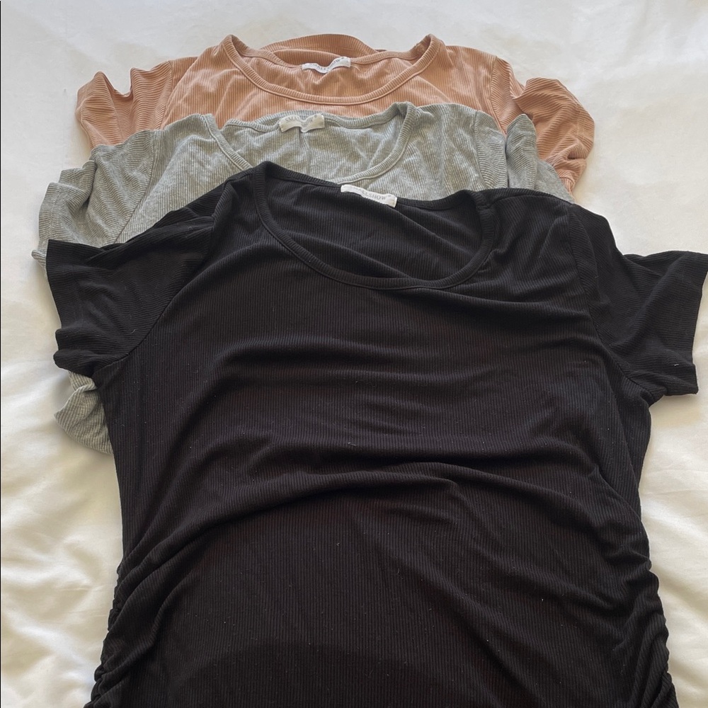 Stylish Women's Black, Gray, and Tan Short Sleeve Maternity Tees